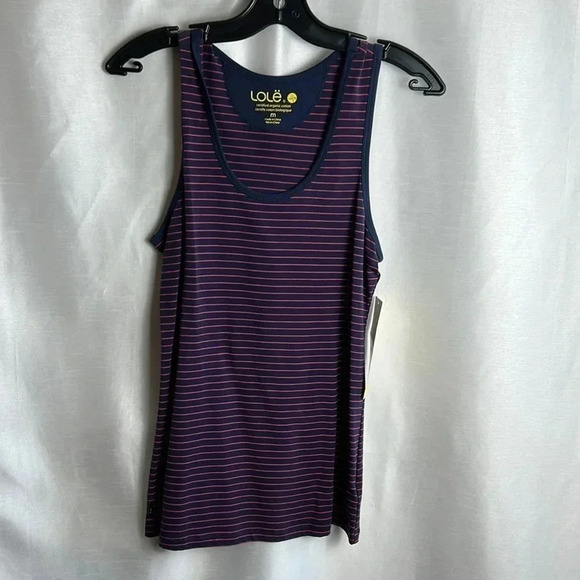 LOLE PINNACLE long tank top cami striped blue,pink organic cotton scoop neckline - Picture 2 of 12